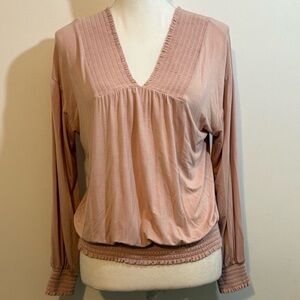 Express Smocked Waist Blush Pink Long Sleeve Soft Blouse — Women’s Size Medium
